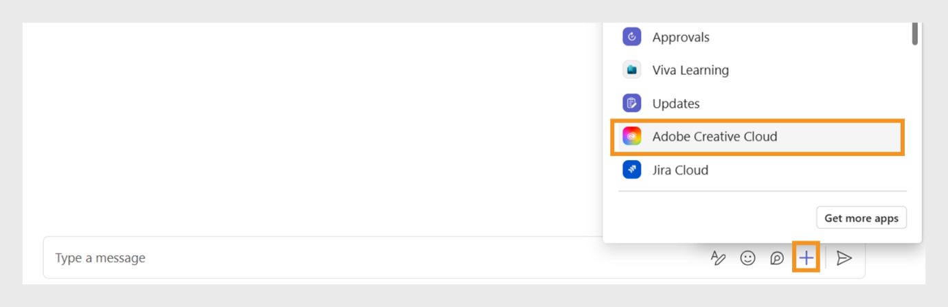 Selecteer het pictogram Acties en apps in de rechterbenedenhoek en selecteer Adobe Creative Cloud in de lijst met apps. Blader omlaag om meer apps te zien.