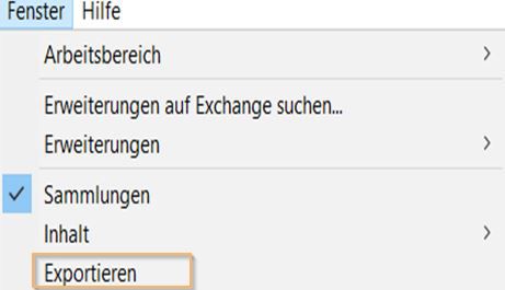 Wähle in der Fensteroption der Menüleiste das Exportierenbedienfeld.