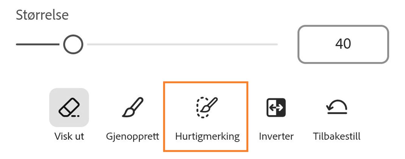 Velg ikonet Hurtigmarkering ved siden av gjenopprettingsikonet og under størrelsesjusteringen. 
