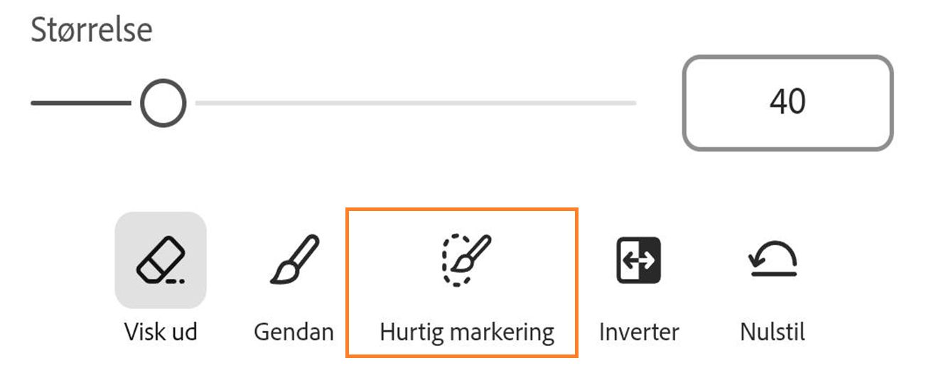 Vælg ikonet Hurtig markering ved siden af ikonet Gendan og under størrelsesskalaen. 
