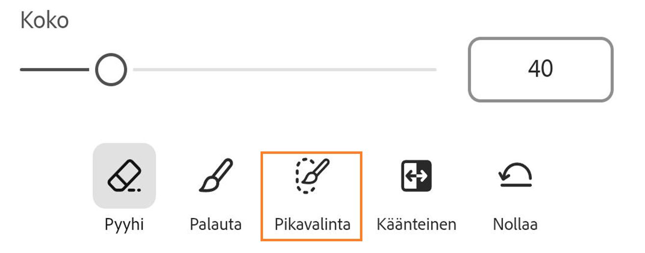 Valitse Pikavalinta-kuvake. Se on Koko-liukusäätimen alapuolella Palauta-kuvakkeen vieressä. 