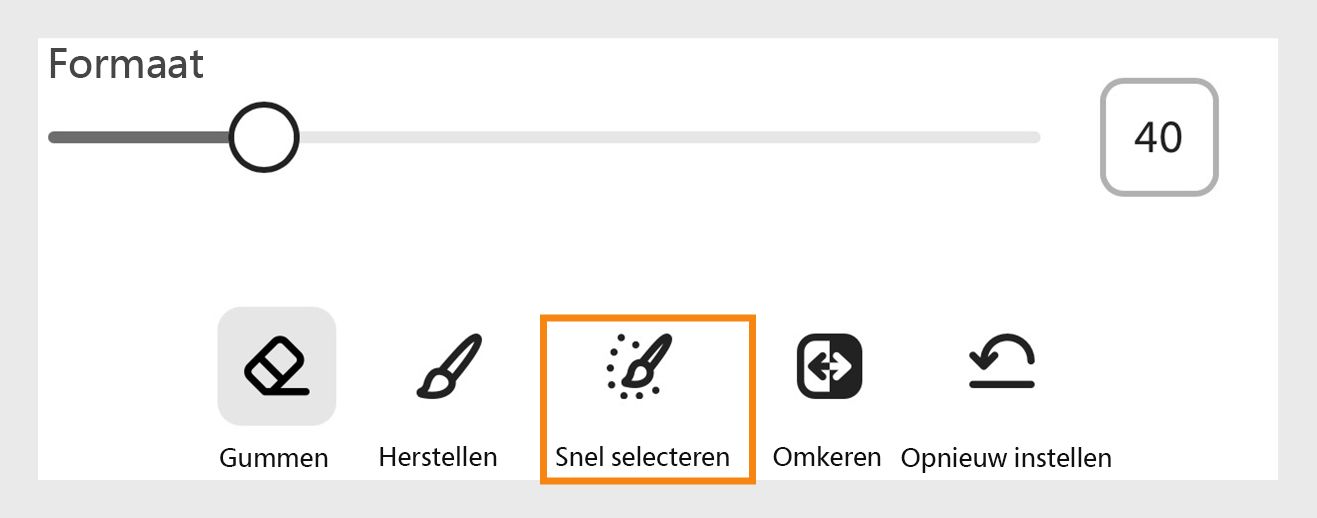Selecteer het pictogram Snel selecteren naast het pictogram Herstellen en onder de grootteschaal. 