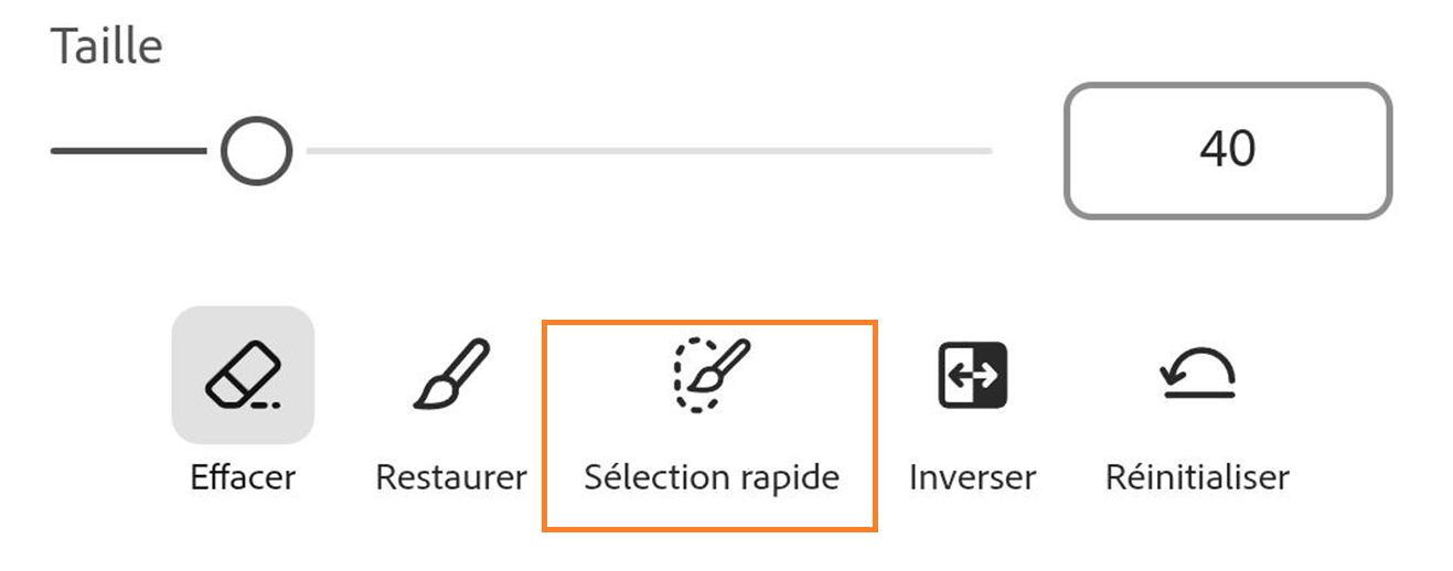 Sélectionnez l'icône Sélection rapide située à côté de l'icône Restaurer et sous le curseur Taille. 