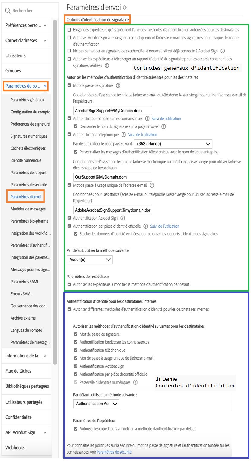 Méthodes d’authentification d’identité dans l’interface utilisateur d’administration