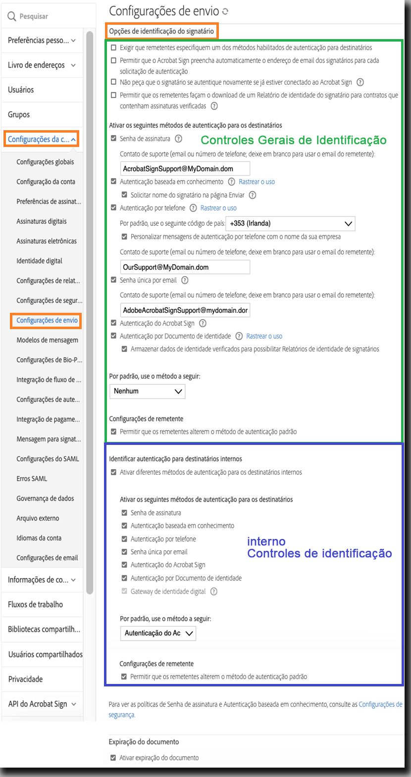 Métodos de autenticação de identidade na interface do administrador