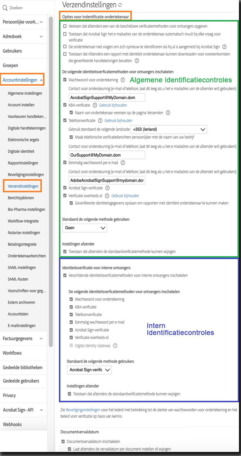 Verificatiemethoden in de beheerinterface