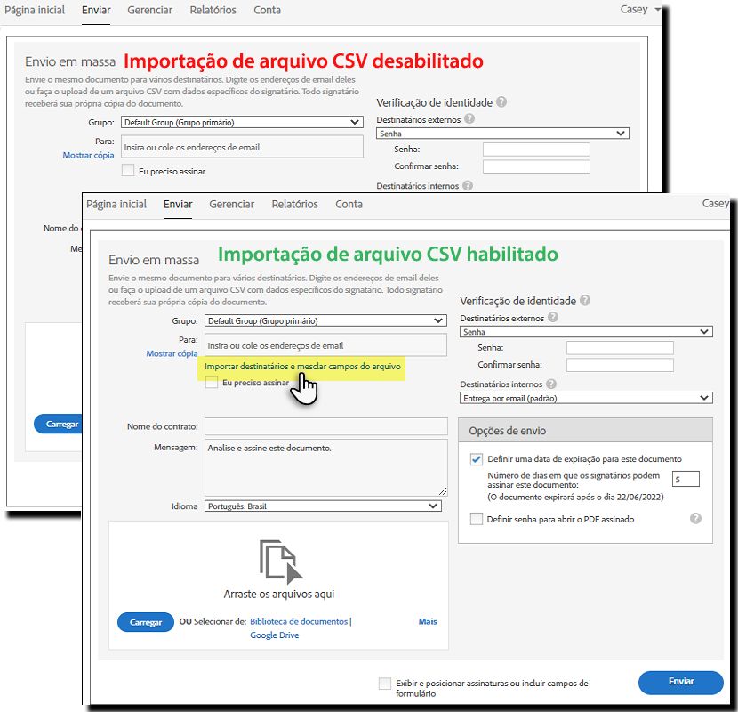 Permitir upload de CSV