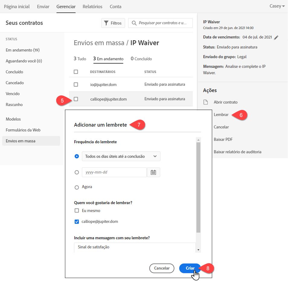 Definir lembretes individuais