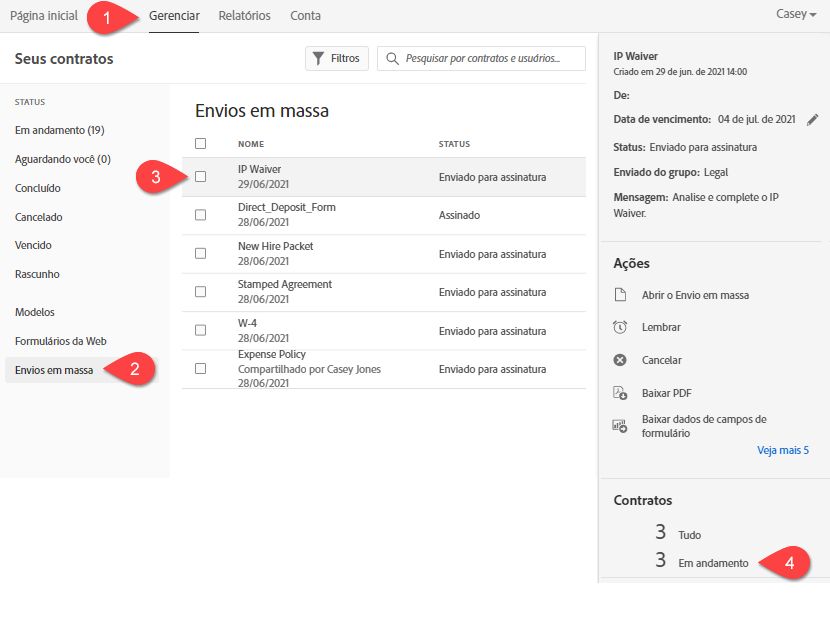 Navegar até os contratos em andamento