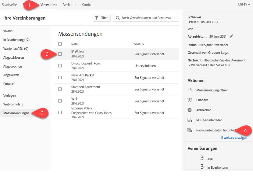 Zu den in Bearbeitung befindlichen Vereinbarungen navigieren