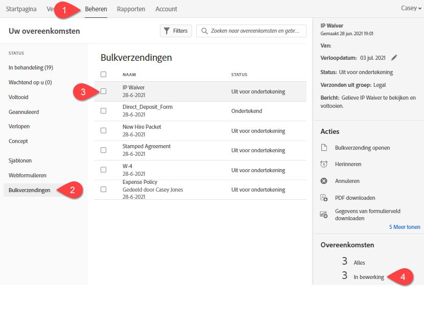 Naar de overeenkomsten in uitvoering navigeren