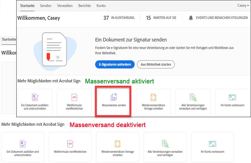 Massenversand aktivieren
