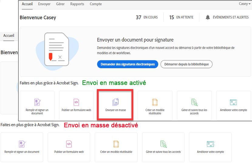 Activer Envoyer en masse