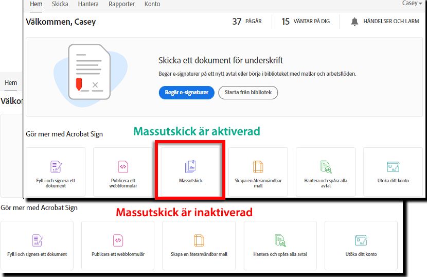 Aktivera Massutskick
