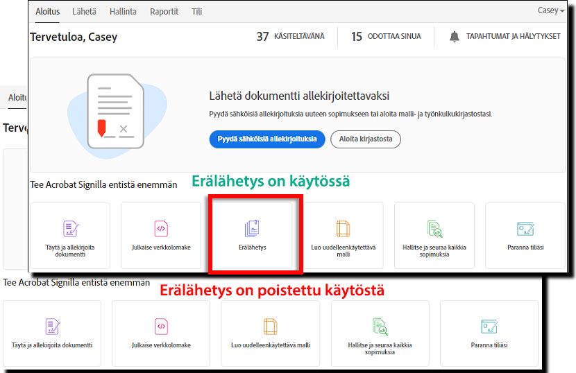 Erälähetys -ominaisuuden ottaminen käyttöön