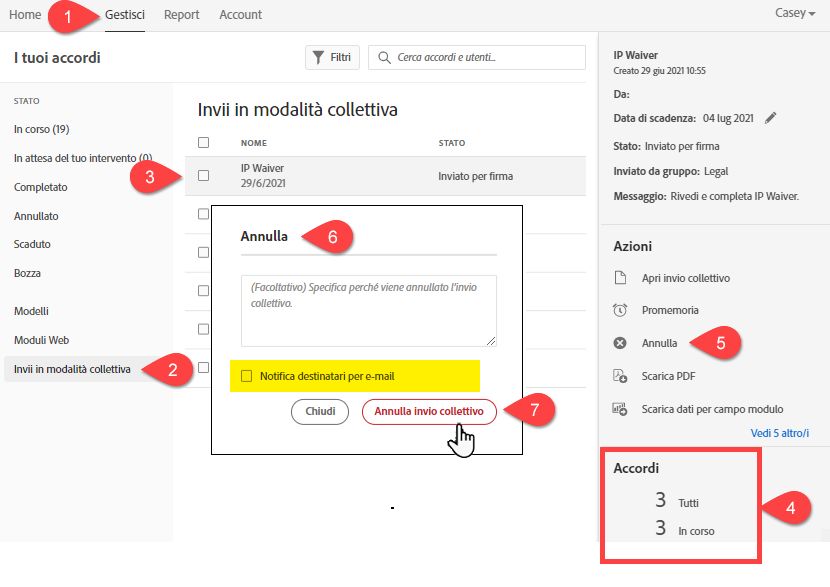 Annullare un accordo Mega Sign