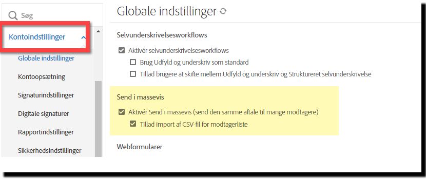 Send i massevis-kontroller