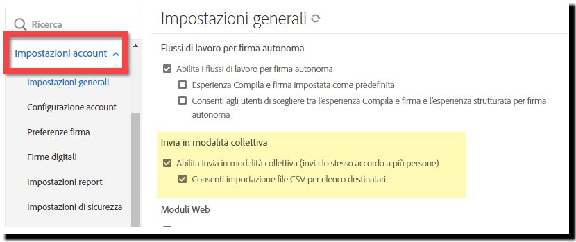 Controlli dell’opzione Invia in modalità collettiva