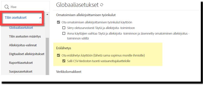 Erälähetys -säätimet