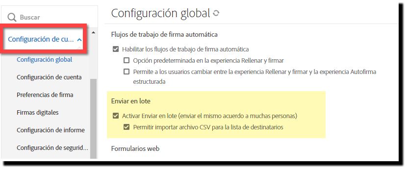 Controles de Enviar en lote