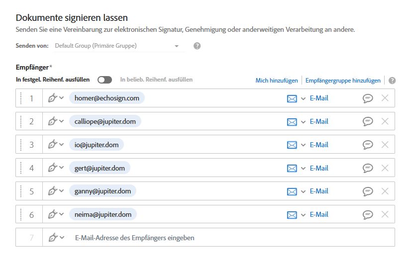 Für die Vereinbarung wurden sechs Empfänger festgelegt