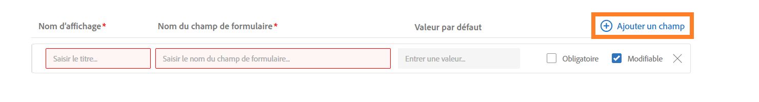 L’onglet Champs de saisie de l’expéditeur avec le bouton Ajouter un champ mis en évidence