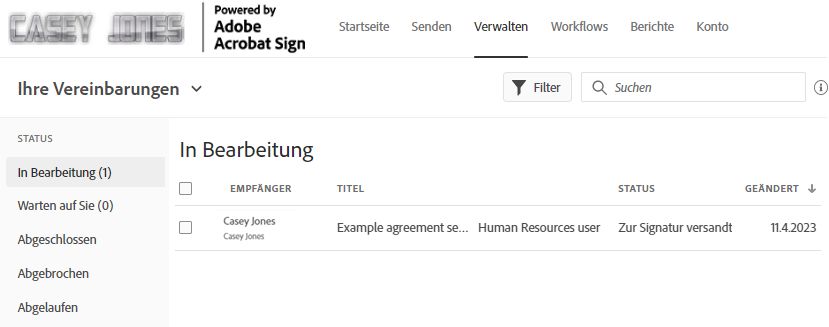 Im Namen des*der Benutzer*in gesendete Vereinbarung