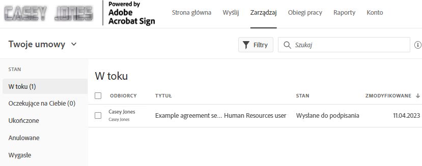 Umowa wysłana w imieniu użytkownika