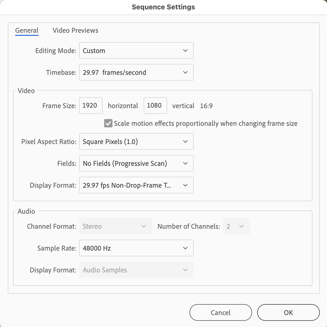 Sequence Settings