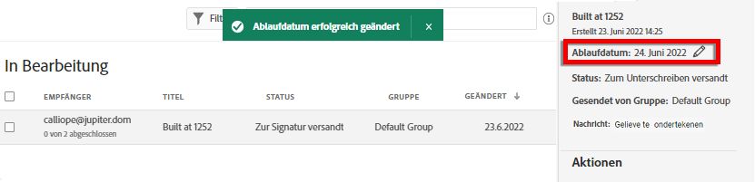Ablaufdatum festlegen erfolgreich