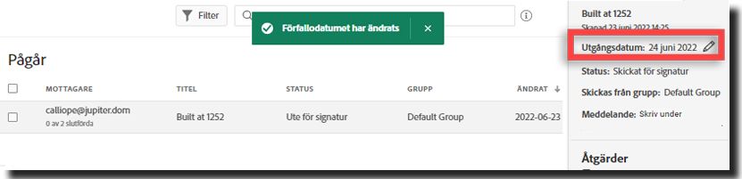 Förfallodatum är inställt