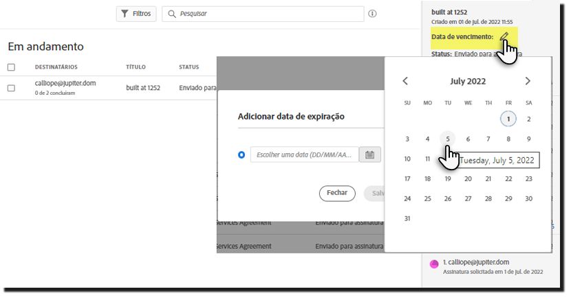 Definir a data de expiração