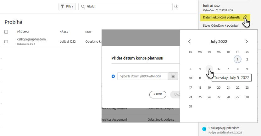 Nastavení data konce platnosti