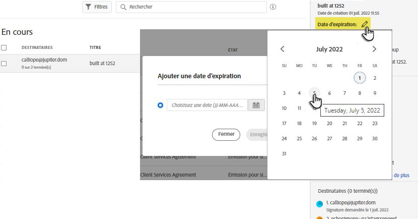 Définition de la date d’expiration