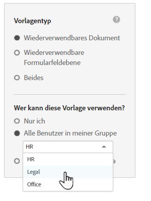 Gruppe für die Vorlage auswählen