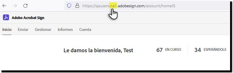 Dirección URL de Adobe Sign con la instancia destacada