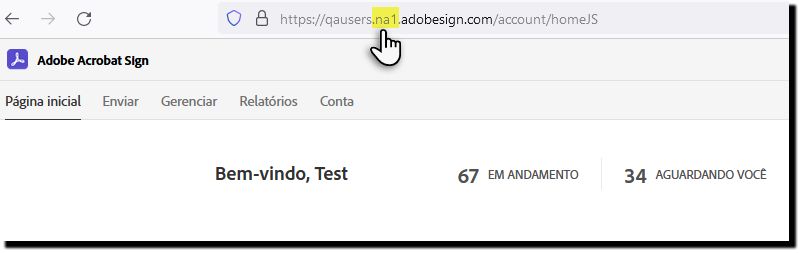 Um URL do Adobe Sign com a instância realçada