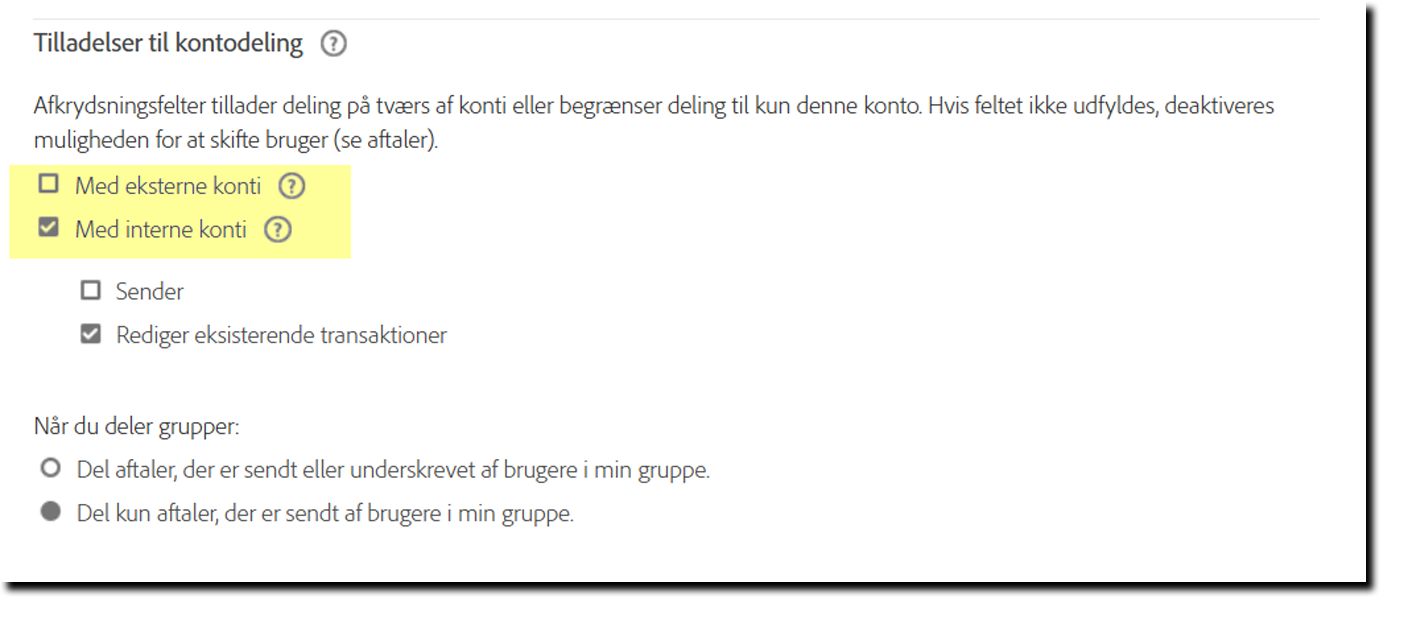 Siden Sikkerhedsindstillinger, der fremhæver indstillingerne for, hvem der kan deles med.