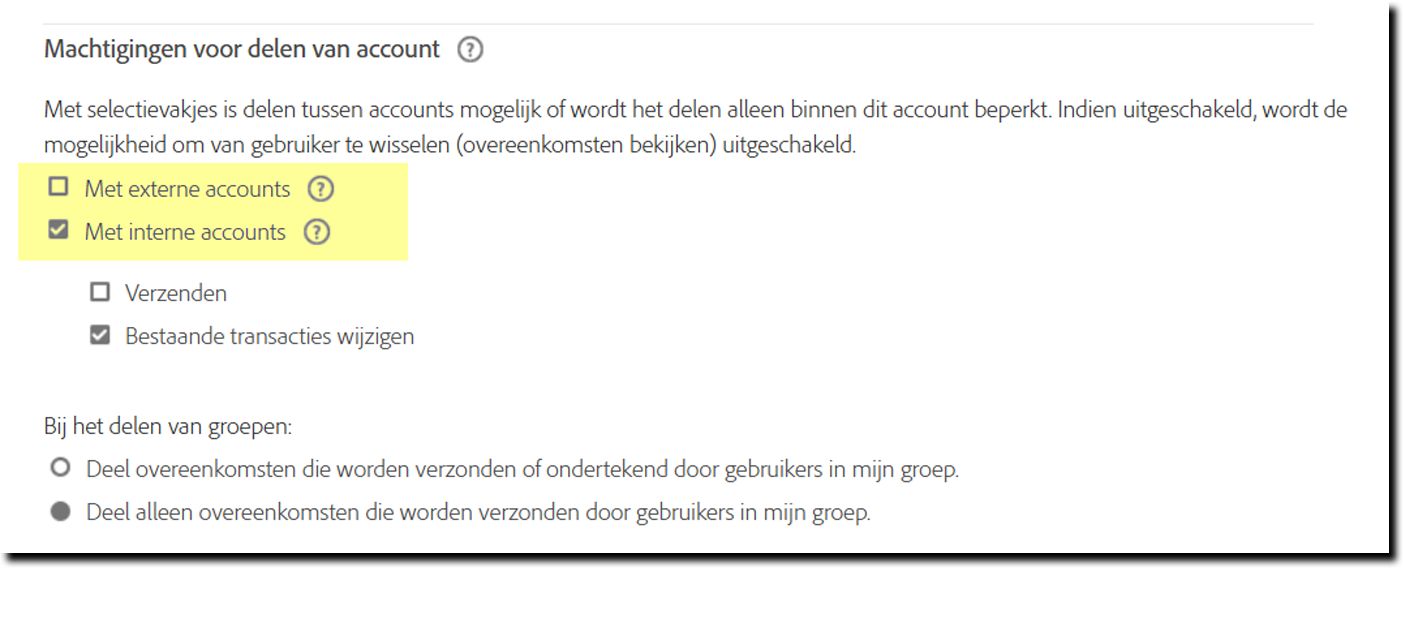 De pagina Beveiligingsinstellingen met de opties voor met wie te delen.