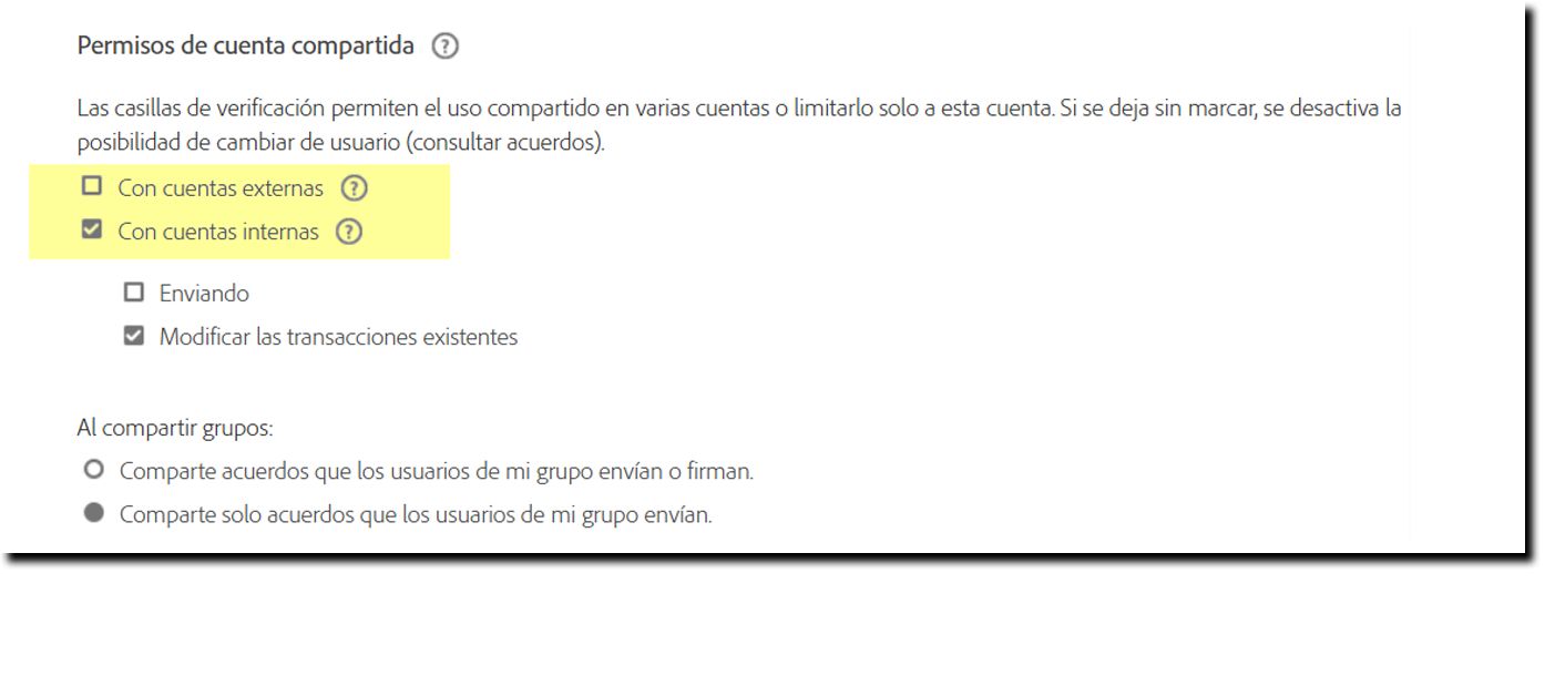 Página Configuración de seguridad resaltando las opciones para seleccionar con quién compartir.
