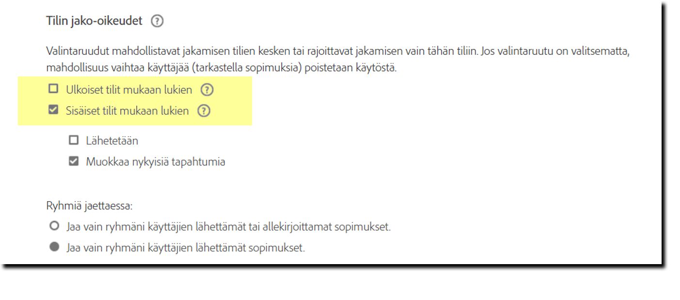 Suojausasetukset-sivu, jossa korostetaan vaihtoehdot, kenelle voi jakaa.