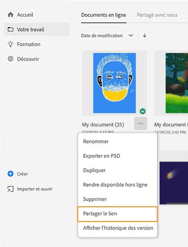 Ajout de commentaires sur des documents en ligne - Partager le lien