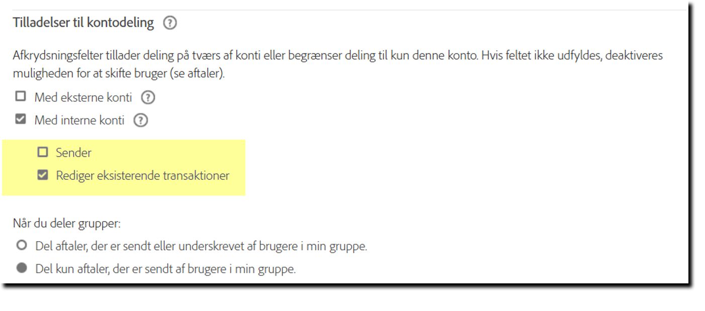 Siden Sikkerhedsindstillinger, der fremhæver indstillingerne for at udvide brugertilladelser