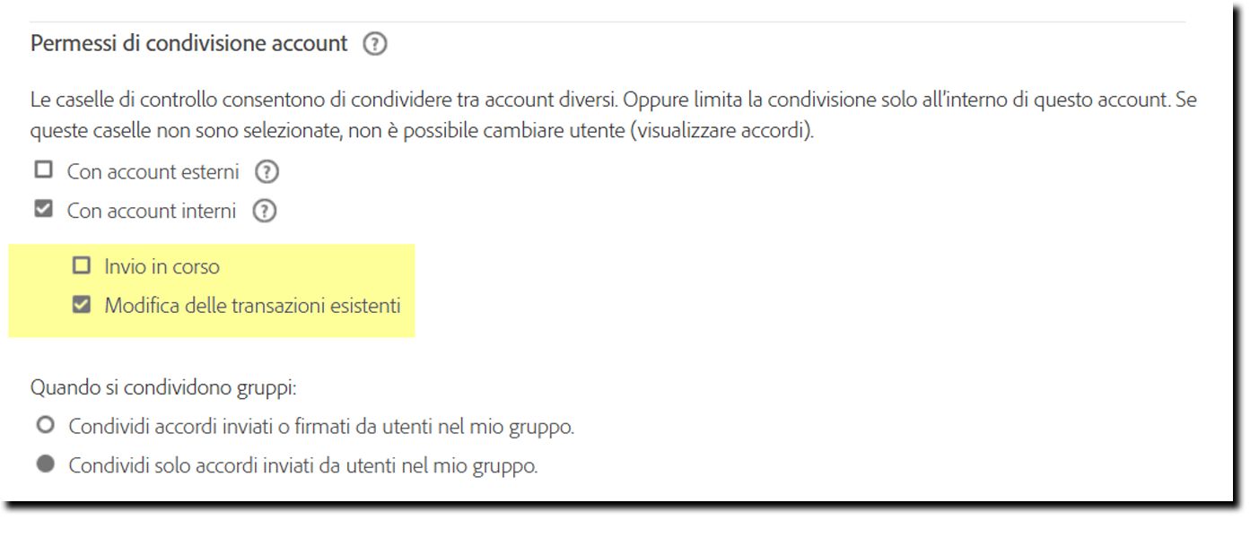 La pagina Impostazioni di sicurezza che evidenzia le opzioni per estendere le autorizzazioni degli utenti