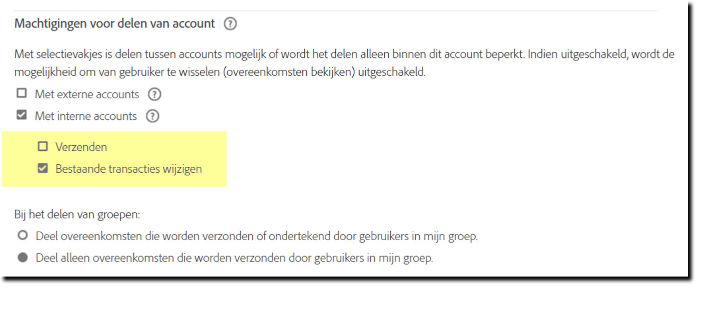De pagina Beveiligingsinstellingen met de opties voor het uitbreiden van gebruikersrechten