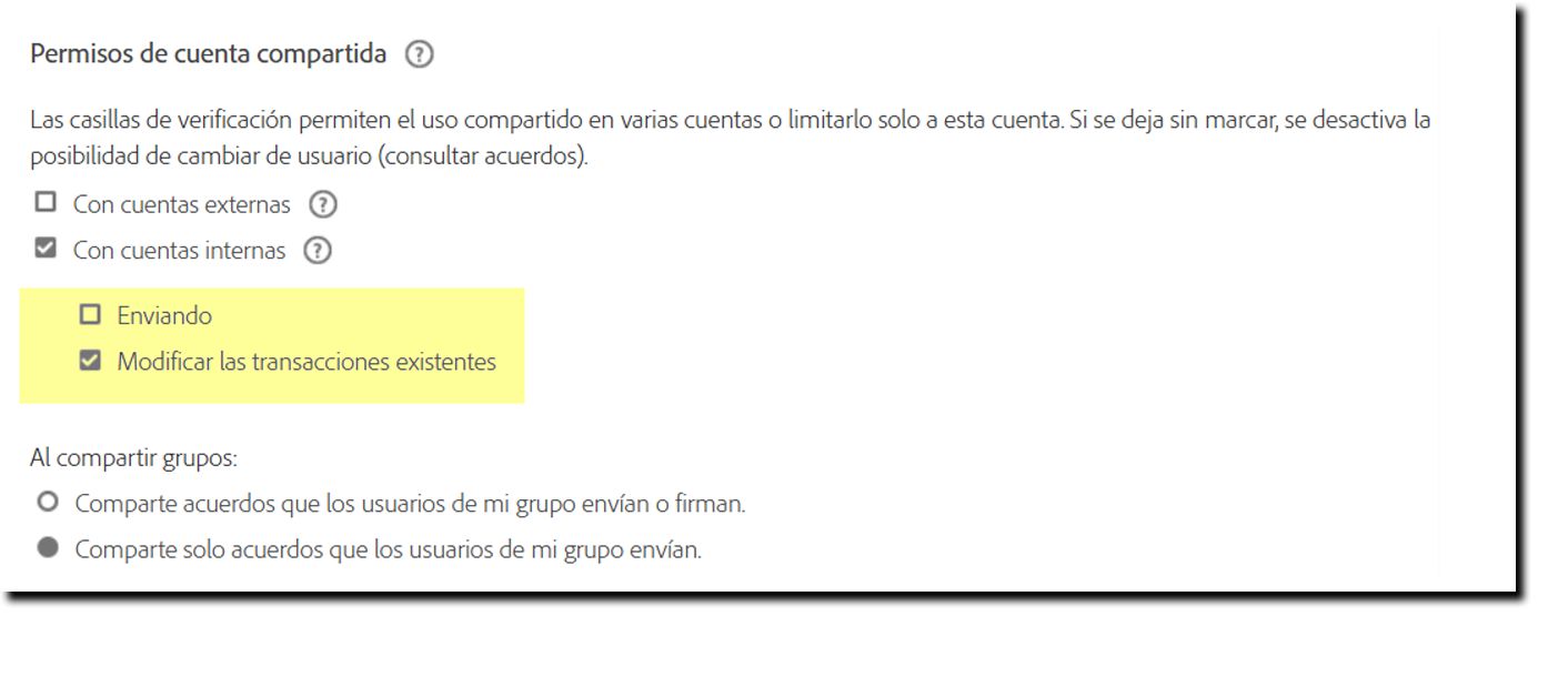 Página Configuración de seguridad resaltando las opciones para ampliar los permisos de usuario