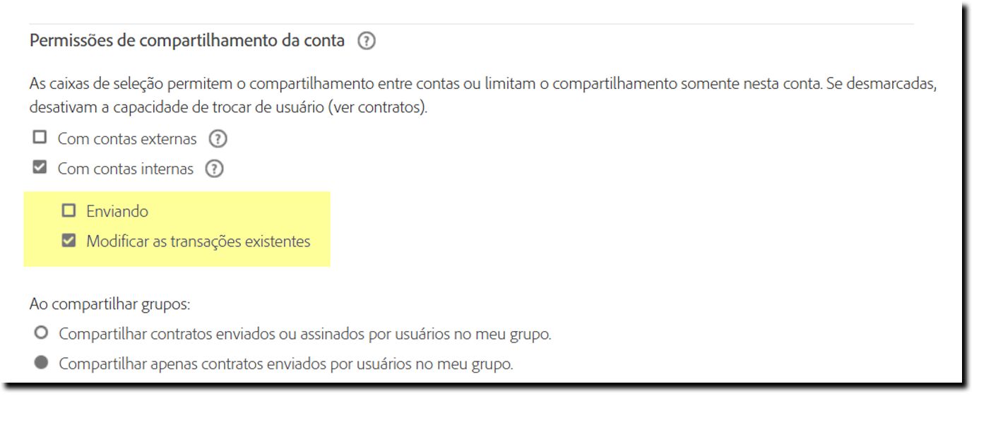 A página Configurações de segurança destacando as opções para expandir as permissões do usuário