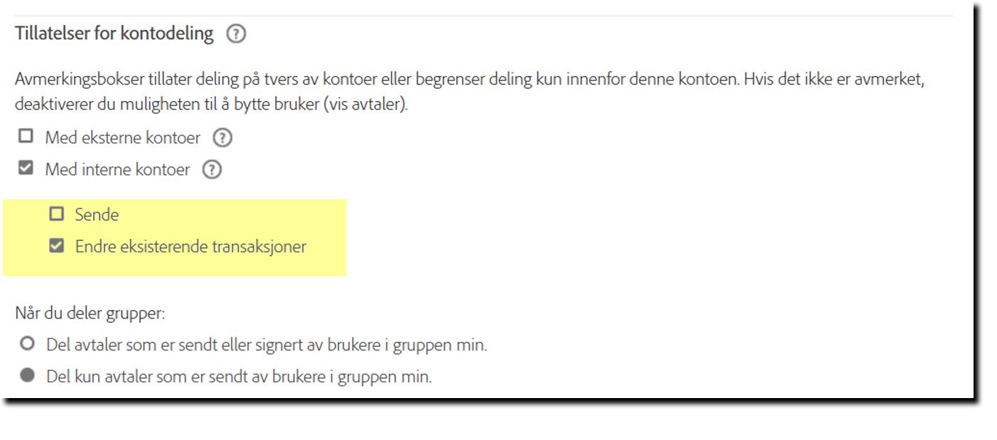Siden for sikkerhetsinnstillinger som fremhever alternativene for å utvide brukertillatelser
