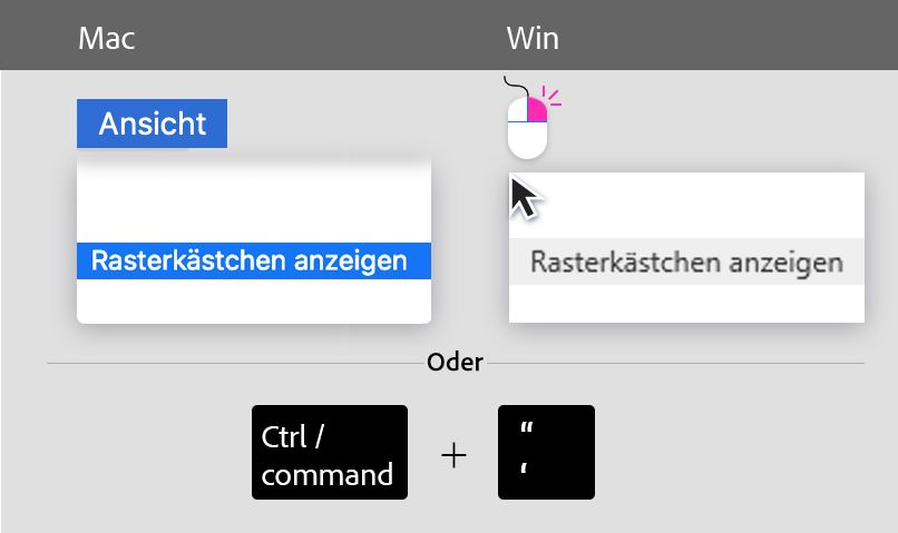 Rasterkästchen ein- oder ausblenden