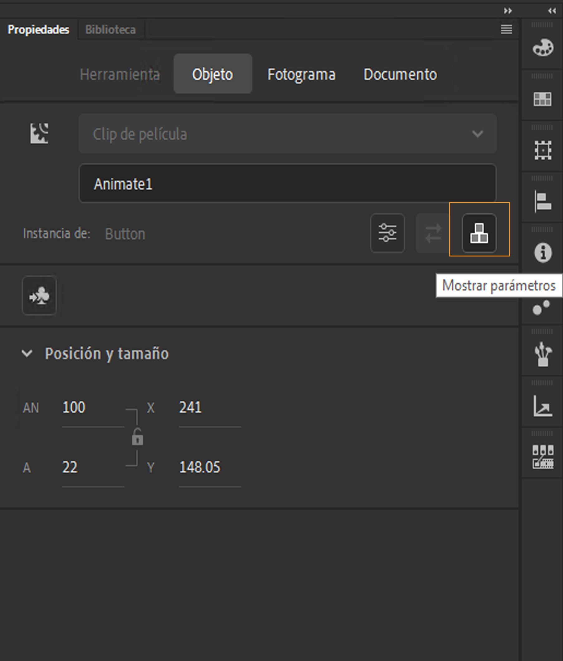 Botón Mostrar parámetros